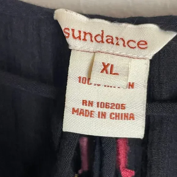 SUNDANCE Women’s Black Embroidered Geometric Peasant Tassel Blouse Boho Size L - Picture 5 of 6